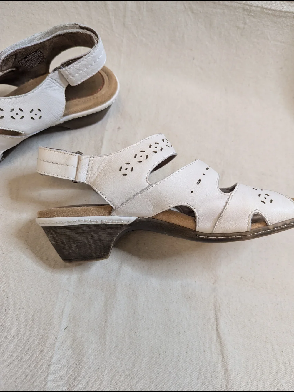 Cobb Hill White Laser-Cut Leather Sandals